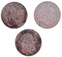 Ausztria 1869. 10kr Ag "Ferenc József" + 1870. 10kr Ag "Ferenc József" + 1872. 1...