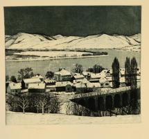 Novák Lajos (1927-1989): Zebegény. Rézkarc, papír, jelzett,  29x33 cm