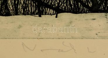 Novák Lajos (1927-1989): Zebegény. Rézkarc, papír, jelzett,  29x33 cm