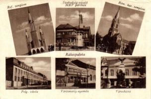 Budapest XV. Rákospalota, Szabadság zászló az MKP pártház előtt, városháza, polgári iskola, Vörösmarty nyomda és saját kiadása (kis szakadás / small tear)