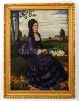 Klotz József (1923- ): Szinyei Merse Pál után: Lilaruhás nő, olaj, vászon, jelzett, fa keretben, 72×52,5 cm