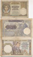 Szerbia 1941. 50D + 1941. 500D +  Szerbia / Német megszállás 1941. 100D T:III Serbia 1941. 50 Dinara + 1941. 500 Dinara + Serbia / German occupation 1941. 100 Dinara C:F Krause 26., 27., 23.