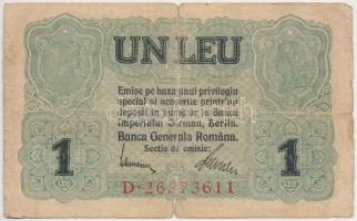 Románia / Német megszállás 1917. 1L T:IV szakadás Romania / German Occupation 1917. 1 Leu C:VG tear Krause M3