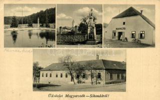 Magyarszék-Sikonda, Hangya, Szentháromság szobor, iskola (EK)
