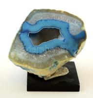 Brazil metszett, csiszolt achát, talapzatra ragasztva, 10x8  cm