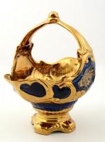 Dísz kosár, matricás, apró máz hibákkal, m: 26 cm, h:27 cm