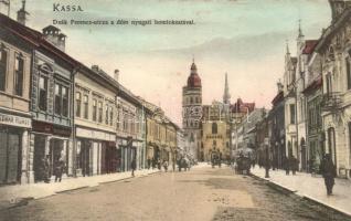 Kassa, Kosice; Deák Ferenc utca a dóm nyugati homlokzatával, Friedman Vilmos üzlete, Divald K. Fia kiadása / street, dome, shops (EK)