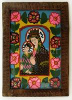 Erdélyi festett üveg ikon, jelzés nélkül, fa keretben, 39×29 cm