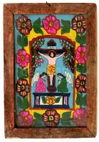 Erdélyi festett üveg ikon, jelzés nélkül, fa keretben, 39×29 cm