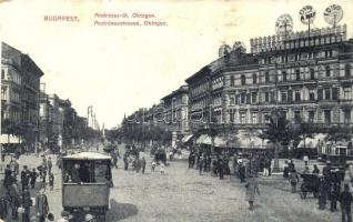 Budapest VI. Oktogon, Andrássy út, villamos, Bass Sarolta női ruhaterme, Edison, Athenaeum (EB)