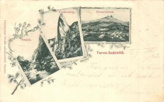 1899 Torna-Szádelő, Turna-Zádiel; Vízesés, Cukorsüveg, Várrom. Divald / waterfall, mountain, castle, floral (EK)