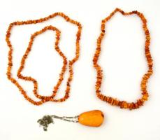 2 db nagyméretű borostyán nyaklánc. 80 cm és 160 cm és egy nagy borostyán medál 9 cm / 2 large amber necklaces + medal