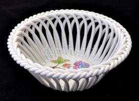 Herendi  Viktória mintás fonott tálka, kézzel festett, jelzett, hibátlan, d: 13 cm
