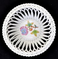 Herendi  Viktória mintás fonott tálka, kézzel festett, jelzett, hibátlan, d: 13 cm