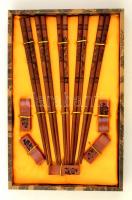 Japán evőpálcikák, tartóval(5 pár, 5 db tartóval), elegáns tartódobozban, szép állapotban, doboz mérete: 29x19x3 cm