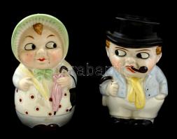 Lippelsdorf  figurális  só és bors tartó, kézzel festett, jelzett, kopott festéssel, m:10 cm (2×)