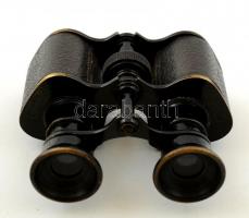 cca 1910  francia Teleo Binocle 5 1/2 x No. 86204 távcső, bőr tokkal, 10×12 cm