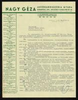1936 Nagy Géza autóalkatrész cég fejléces számla