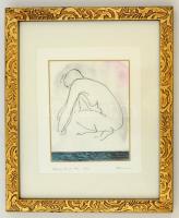 Hermann jelzéssel: Aktrajz '92, vegyes technika, papír, jelzett, számozott (38/50), paszpartuban, üvegezett fa keretben, 17,5×14,5 cm