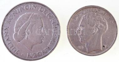 Belgium 1935. 20Fr Ag "II. Lipót" + Hollandia 1960. 2 1/2G Ag "Juliana" T:2,2-
...