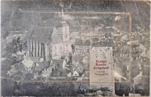 Brassó, Kronstadt, Brasov; városképes leporellólap / town-view leporellocard (fa)