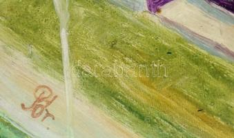 Pór jelzéssel: Lakótelepi kilátás. Vegyes technika, farost, keretben, 50×76 cm