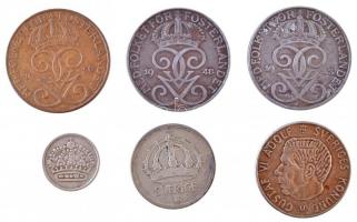 Svédország 1943. 5ö Fe + 1948. 5ö Fe + 1950. 5ö Br + 1953. 10ö Ag + 1950. 50ö Ag + 1968. 1K Ag T:2
...