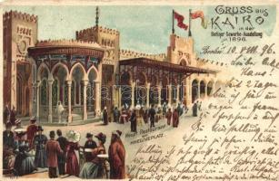 1896 Cairo, Kairo; Berliner Gewerbe-Ausstellung, Haupt Restaurant am Kheliveplatz, litho (Rb)