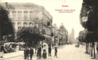 Kassa, Kosice; Kossuth Lajos utca, Európa szálloda, piac / street, hotel, market