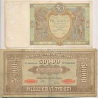 Lengyelország 1919. 1000M + 1922. 50.000M + 1929. 50Zl T:III kis szakadás Poland 1919. 1000 Marek + 1922. 50.000 Marek + 1929. 50 Zlotych C:F small tear