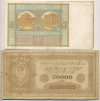 Lengyelország 1919. 1000M + 1922. 50.000M + 1929. 50Zl T:III kis szakadás
Poland 1919. 1000 Marek +...