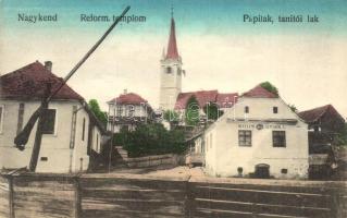 Nagykend, Chendu Mare; Református templom, papilak és tanítói lak, népiskola / church, rectory, school (EK)