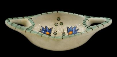 Iparművészi Vállalatos Gorka füles tálka, mázas kerámia, jelzett, hibátlan,  16×11 cm