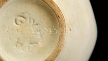 Iparművészi Vállalatos Gorka füles tálka, mázas kerámia, jelzett, hibátlan,  16×11 cm