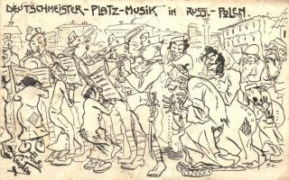 2 db RÉGI humoros katonai grafika, antiszemita művészlapok, Judaika, vegyes minőség / 2 pre-1945 hum...