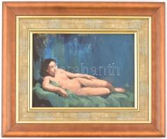 Istókovits Kálmán (1898-1990): Fekvő akt. Olaj, karton, jelzett. Díszes fa keretben, 24,5×34,5 cm