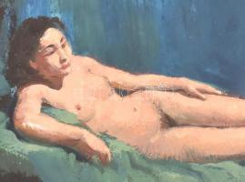 Istókovits Kálmán (1898-1990): Fekvő akt. Olaj, karton, jelzett. Díszes fa keretben, 24,5×34,5 cm