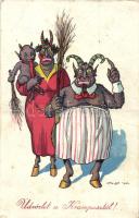 'Üdvözlet a Krampusztól!' / Greetings from the Krampus, humorous Krampus family (fa)