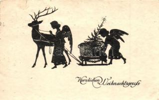 4 db RÉGI üdvözlőlap, Újév, Húsvét, Karácsony, köztük két litho és egy sziluett képeslap / 4 pre-194...