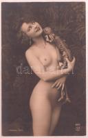 cca 1920-1930 Párizs, J. Mandel: Akt babával, finoman erotikus fotó, 8,5x13,5 cm /  cca 1920-1930 J.Mandel, Paris: Erotic photo, 8,5x13,5 cm