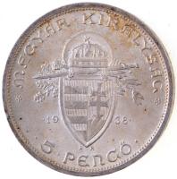 1938. 5P Ag "Szent István" T:1-,2 Adamo P8.1