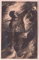 A székesfehérvári reptér kaszinójának nagy festményéről készült felvétel, fotó felületén törésnyomokkal, 10x16 cm