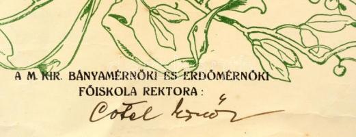 1932 Soproni  erdőmérnöki oklevél Visnyovszky Dániel selmecbányai erdőmérnöknek, címeres függő viasz...
