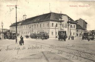 Budapest II. Széna tér és Margit körút, villamosok. Ádám Herman kiadása