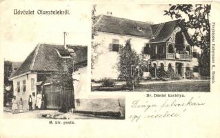 Olasztelek, Talisoara; Posta, Dr. Dániel kastélya, fényképész Habermann K. / post office, castle  (EK)