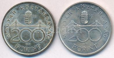 1993. 200Ft Ag "MNB" (2x) T:2 patina