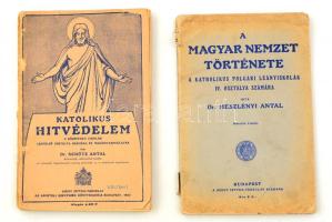 1937-1945 2 db iskolai tankönyv: A Magyar Nemzet története, Katolikus hitvédelem, kissé viseltes állapotban.