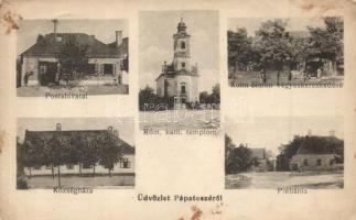 Pápateszér, Postahivatal, Kohn Simon vegyeskereskedése, plébánia, községháza