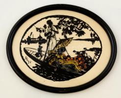 Pollák jelzéssel: Gondola. Sziluett kép, kollázs, papír, üvegezett keretben, 23×29 cm