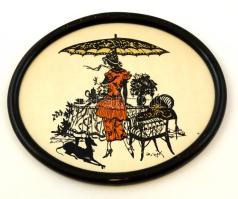 Pollák jelzéssel: Hölgy kutyával. Sziluett kép, kollázs, papír, üvegezett keretben, 23×29 cm